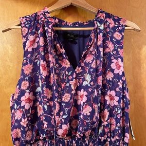 MSK Sleeveless Floral Tie Neck Tiered Maxi Dress Large